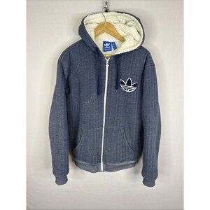 Adidas Originals Sherpa Lined Full Zip Hoodie Men’s Large Blue Trefoil